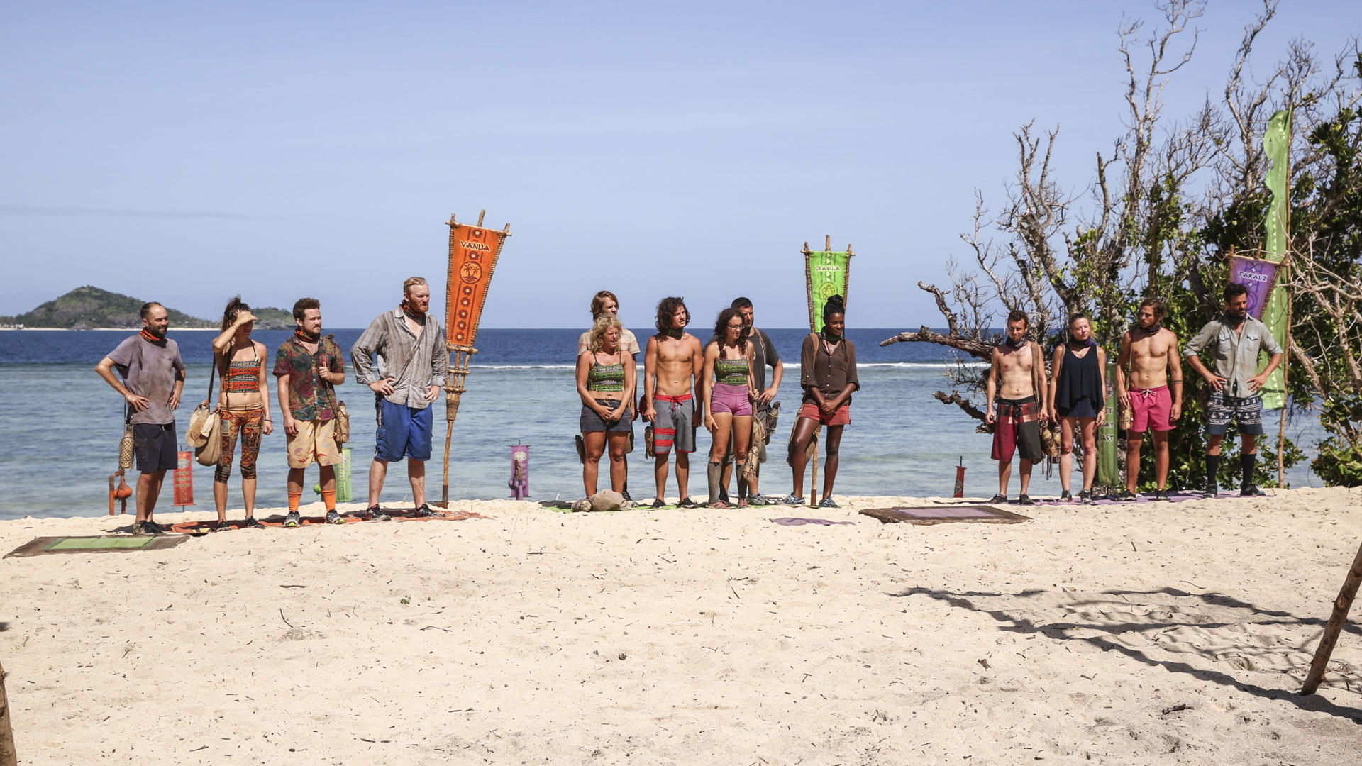 The Vanua, Ikabula, and Takali Tribes get ready to compete in the next Reward Challenge.