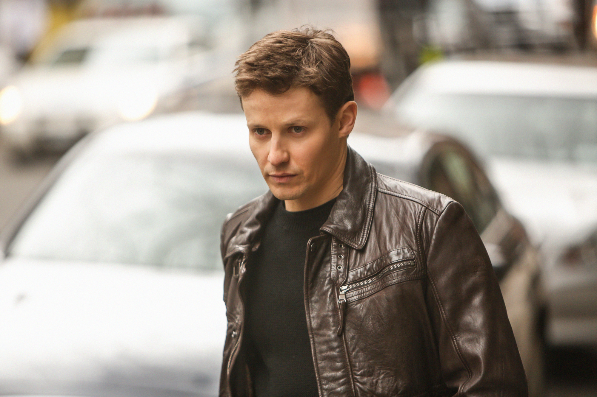 4. Rocking a leather jacket.