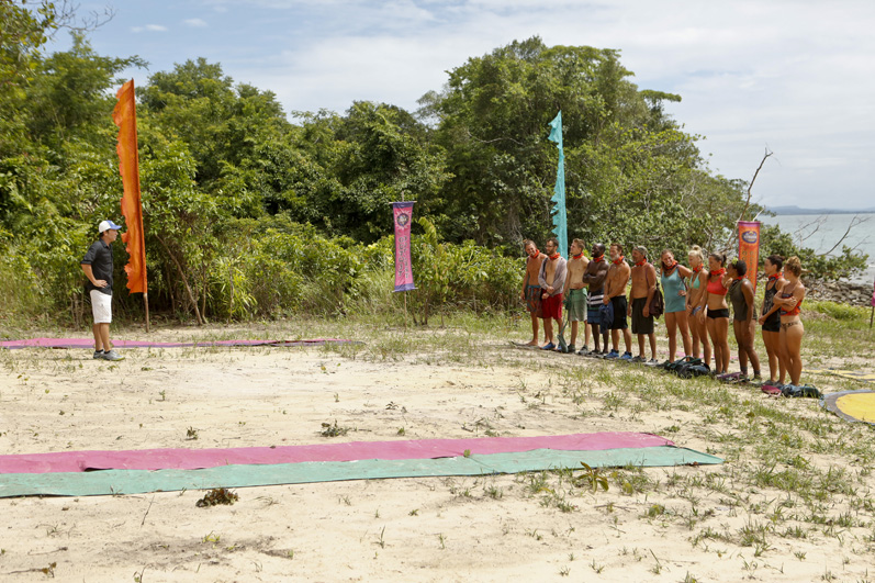 Jeff Probst addresses the group during Episode 8.
