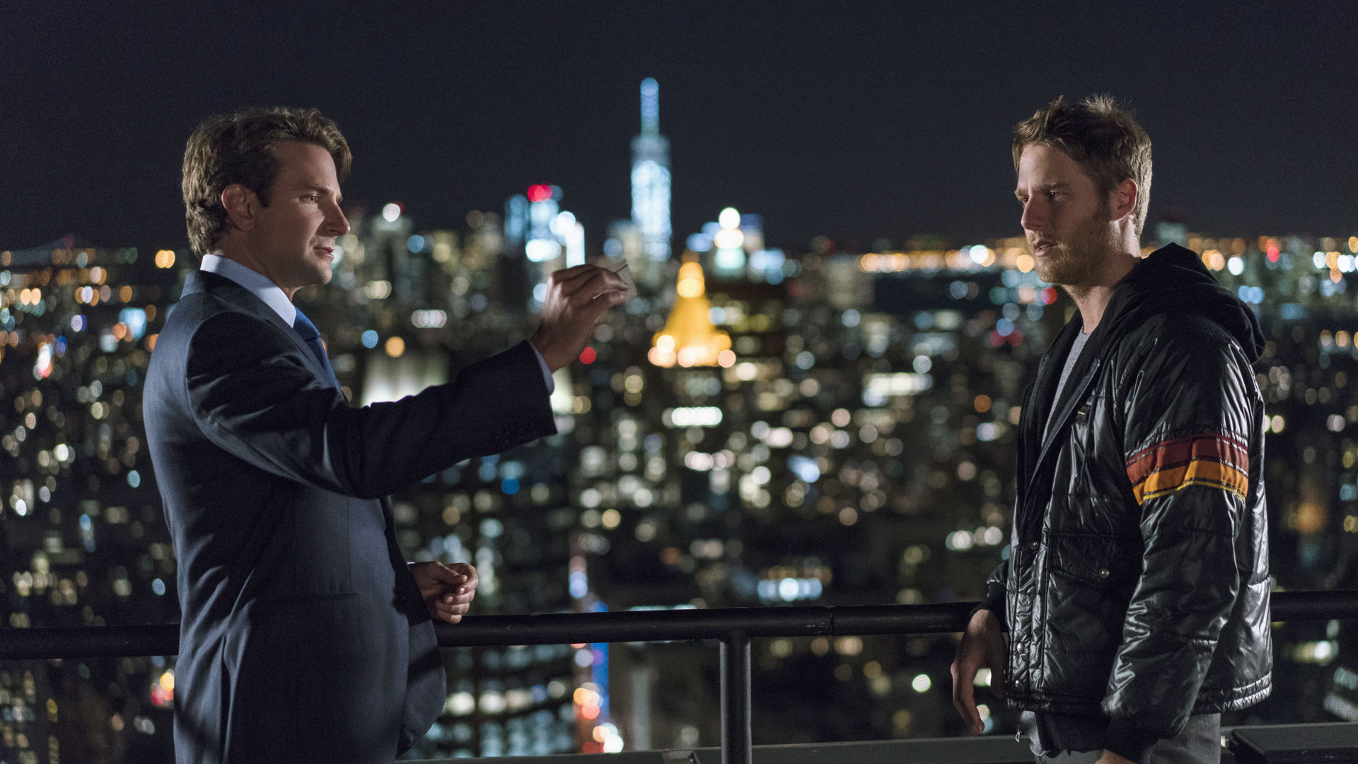 Bradley Cooper as Senator Edward Morra and Jake McDorman as Brian Finch