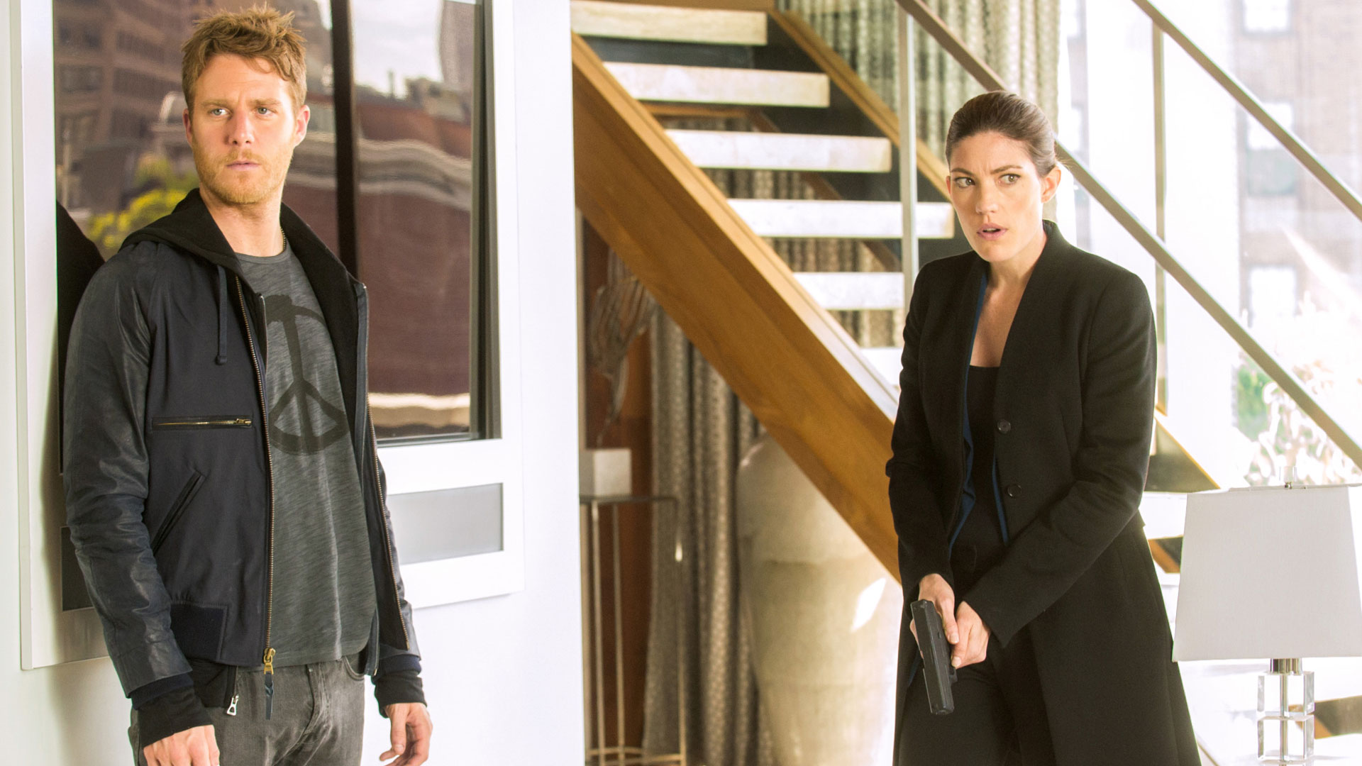 Jake McDorman as Brian Finch and Jennifer Carpenter as Agent Rebecca Harris