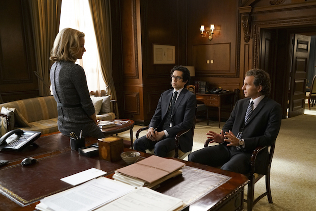 Téa Leoni as Elizabeth McCord, Geoffrey Arend as Matt Mahoney, and Sebastian Arcelus as Jay Whitman