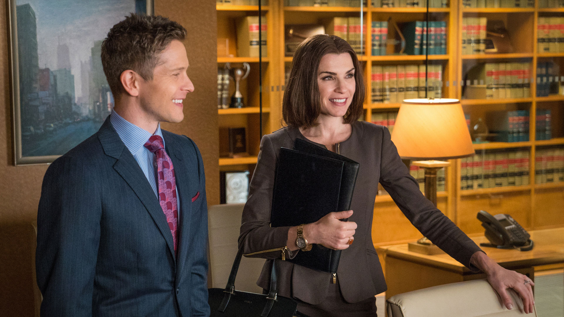Matt Czuchry as Cary Agos and Julianna Margulies as Alicia Florrick