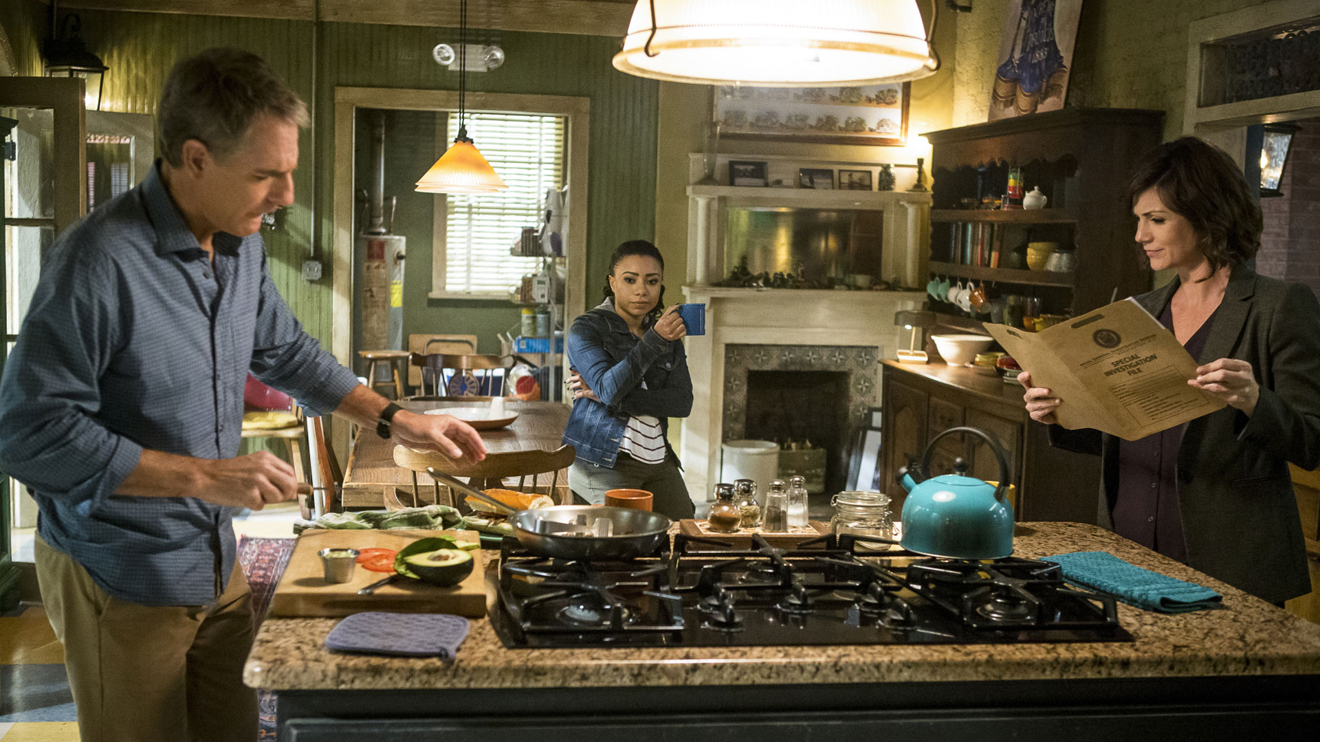 Scott Bakula as Agent Dwayne Pride, Shalita Grant as Sonja Percy, and Zoe McLellan as Agent Meredith Brody