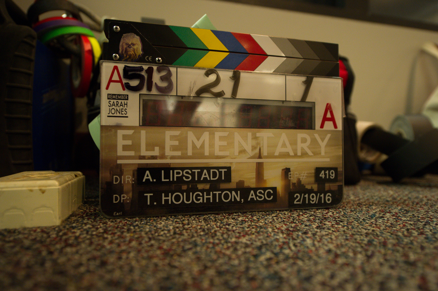 Lots of tape ready behind the clapboard