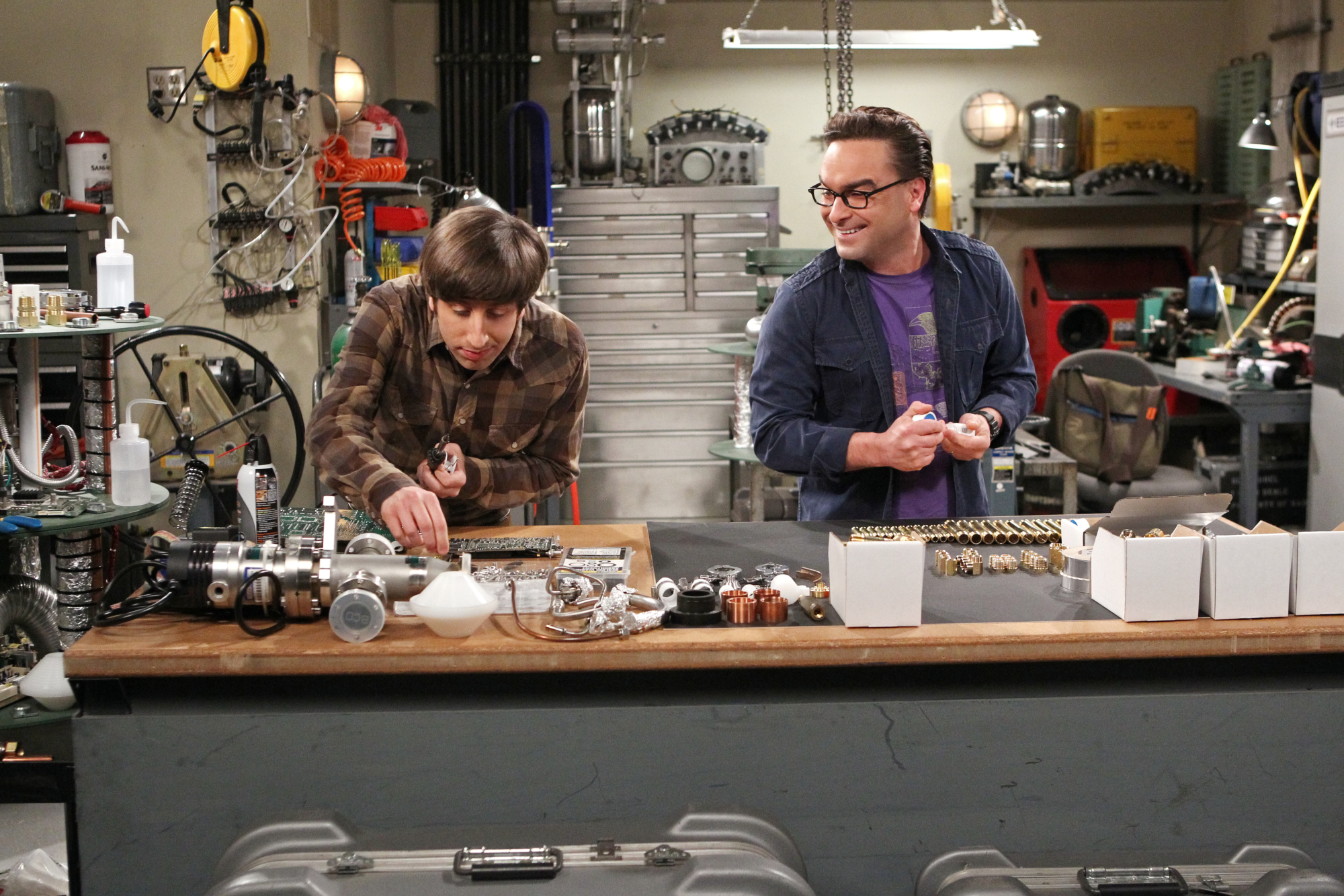 Howard and Leonard work together on a science project.