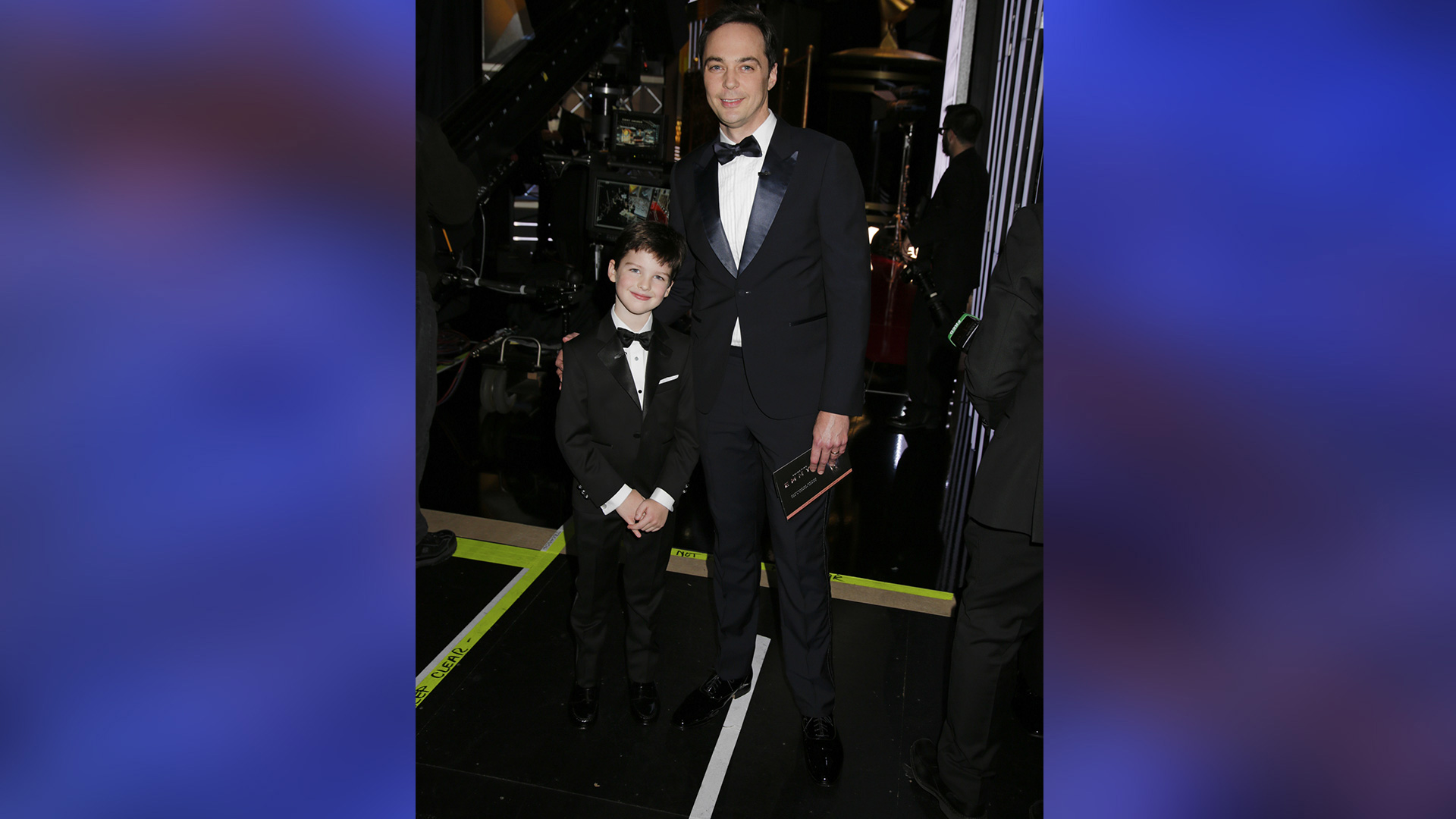 Young Sheldon star Iain Armitage and executive producer Jim Parsons show off their sleek—and similar—Emmy looks.
