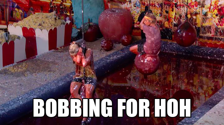 Vanessa clings to her apple to win Part 1 of the final HoH competition.