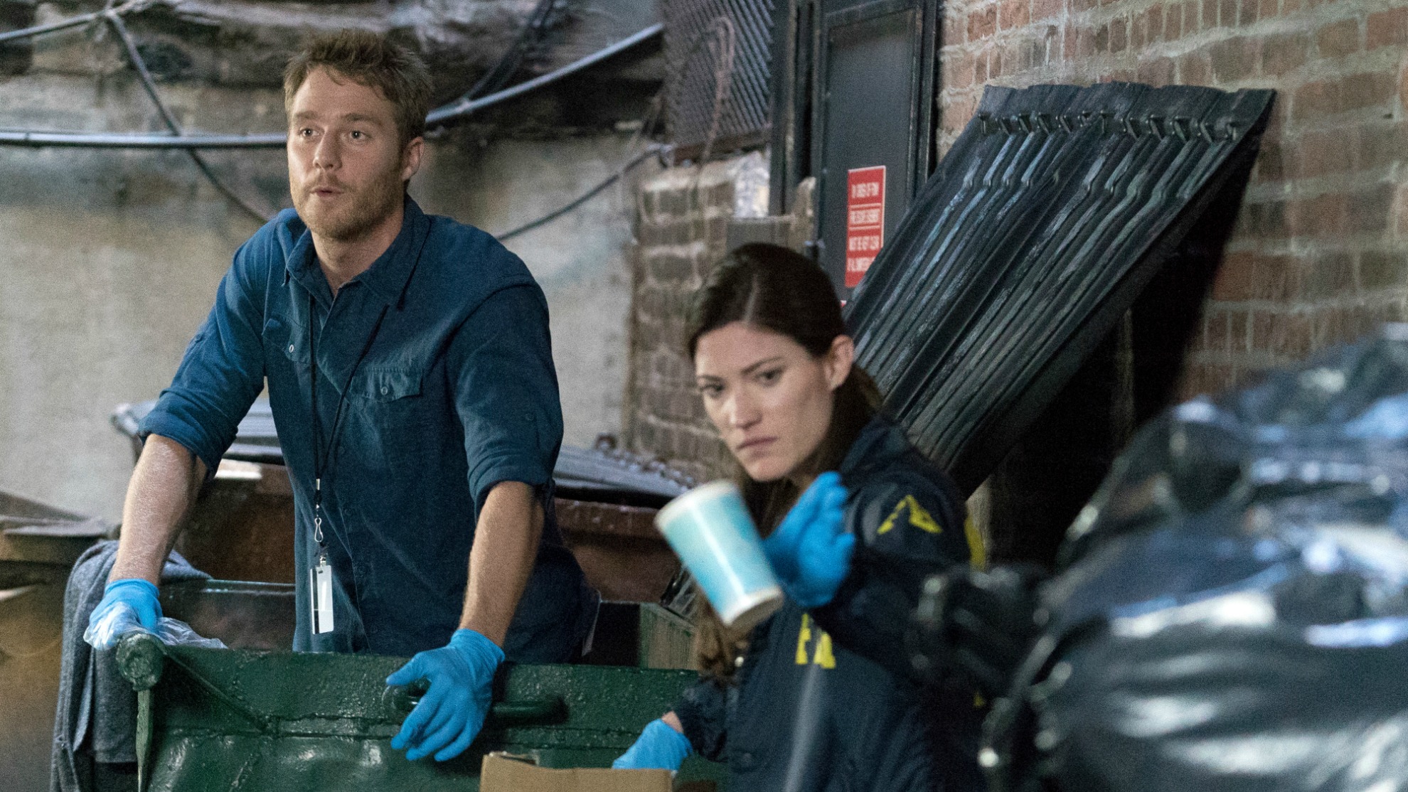 Jake McDorman as Brian Finch and Jennifer Carpenter as Agent Rebecca Harris