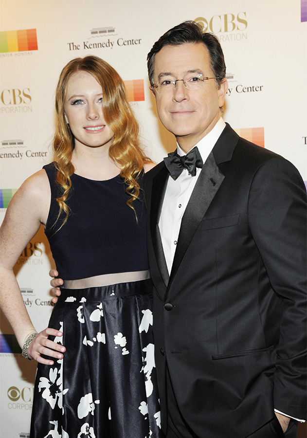 Stephen Colbert stands beside his daughter, Madeline, on The Kennedy Center red carpet.