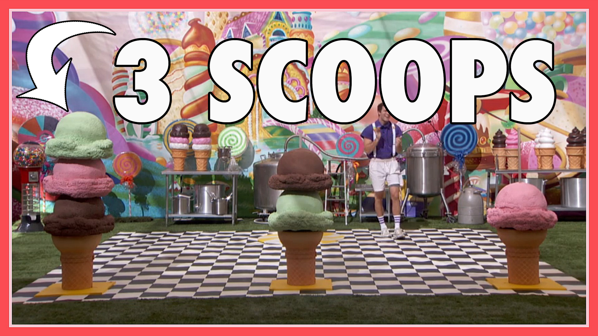 Question: How many scoops of ice cream were on the left cone in the winning round of the