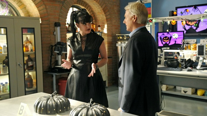 Pauley Perrette as Abby Sciuto and Mark Harmon as Leroy Jethro Gibbs