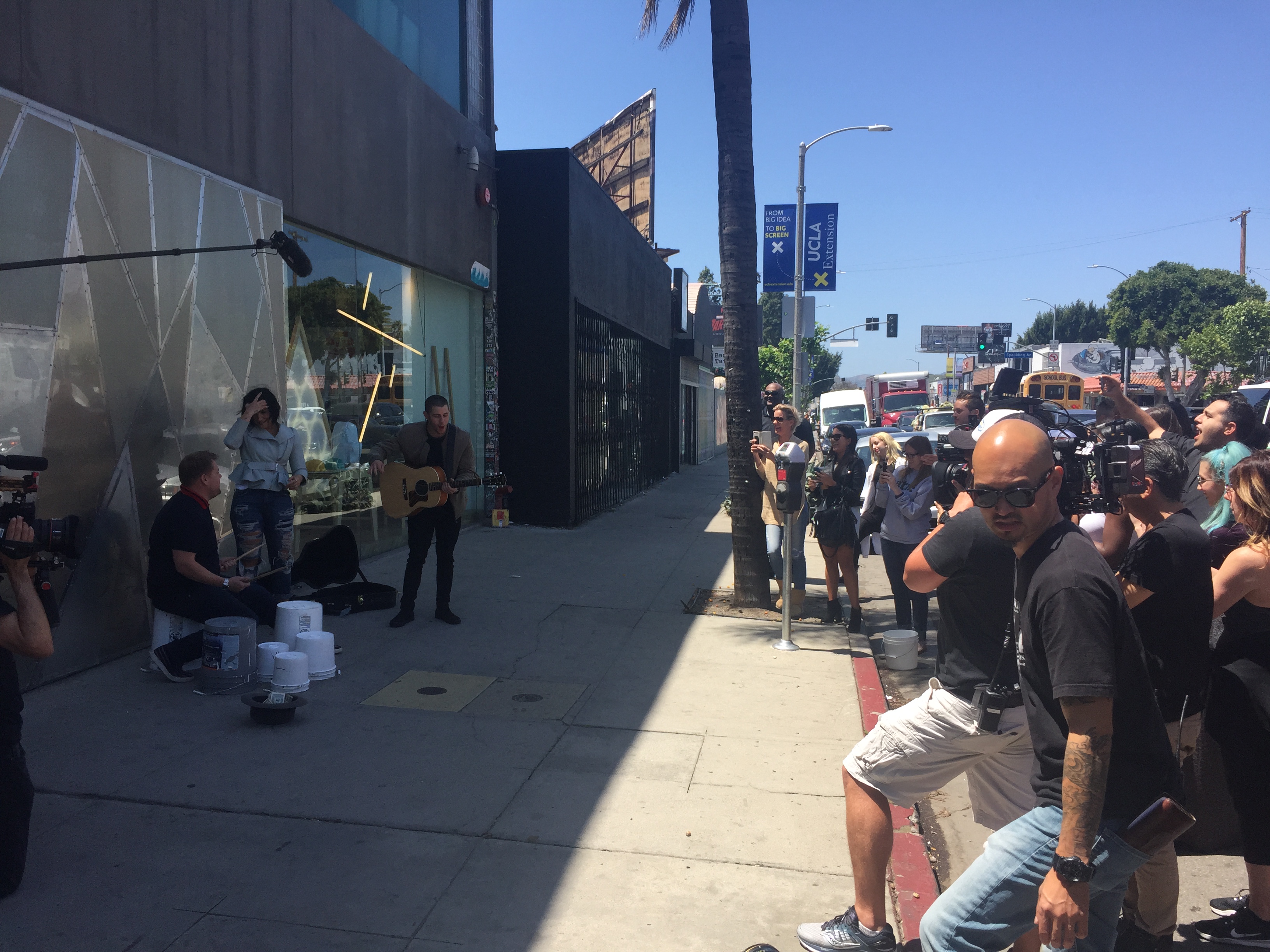Busking for loose change.