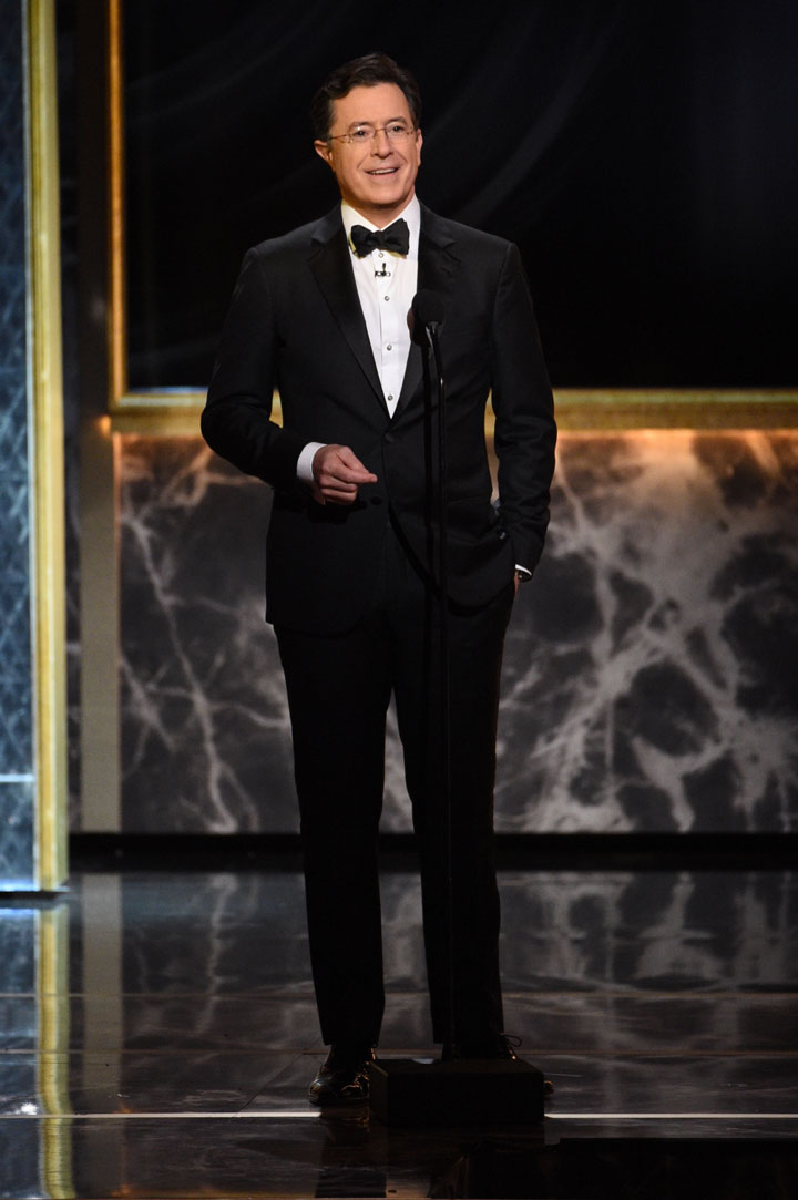 Stephen Colbert hits center stage as host for the emotional evening.