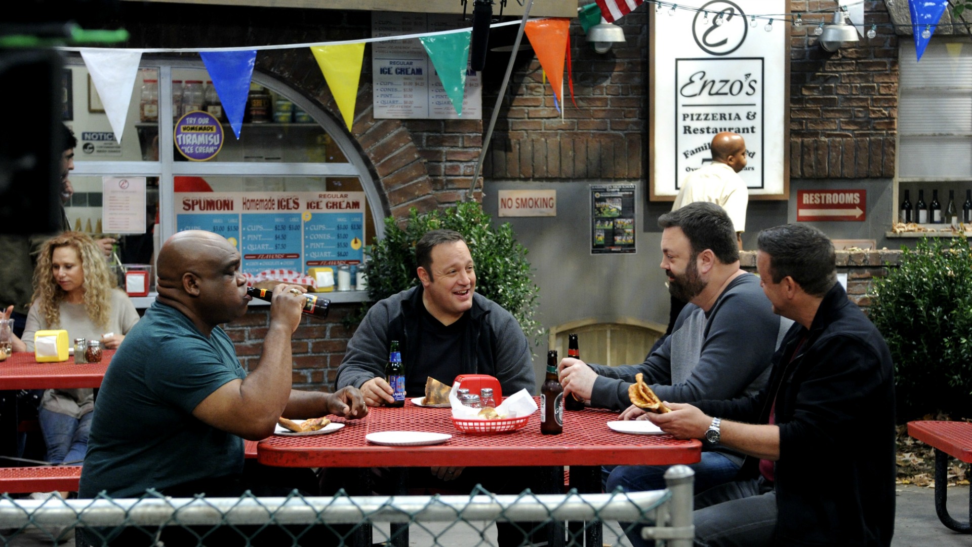 Kevin has lunch with the guys.