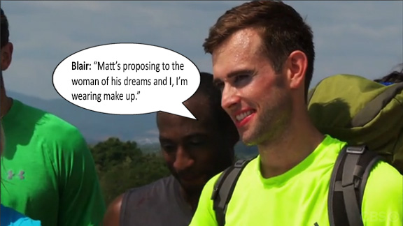 Blair's caught in a close up with a full face of make up, and then...