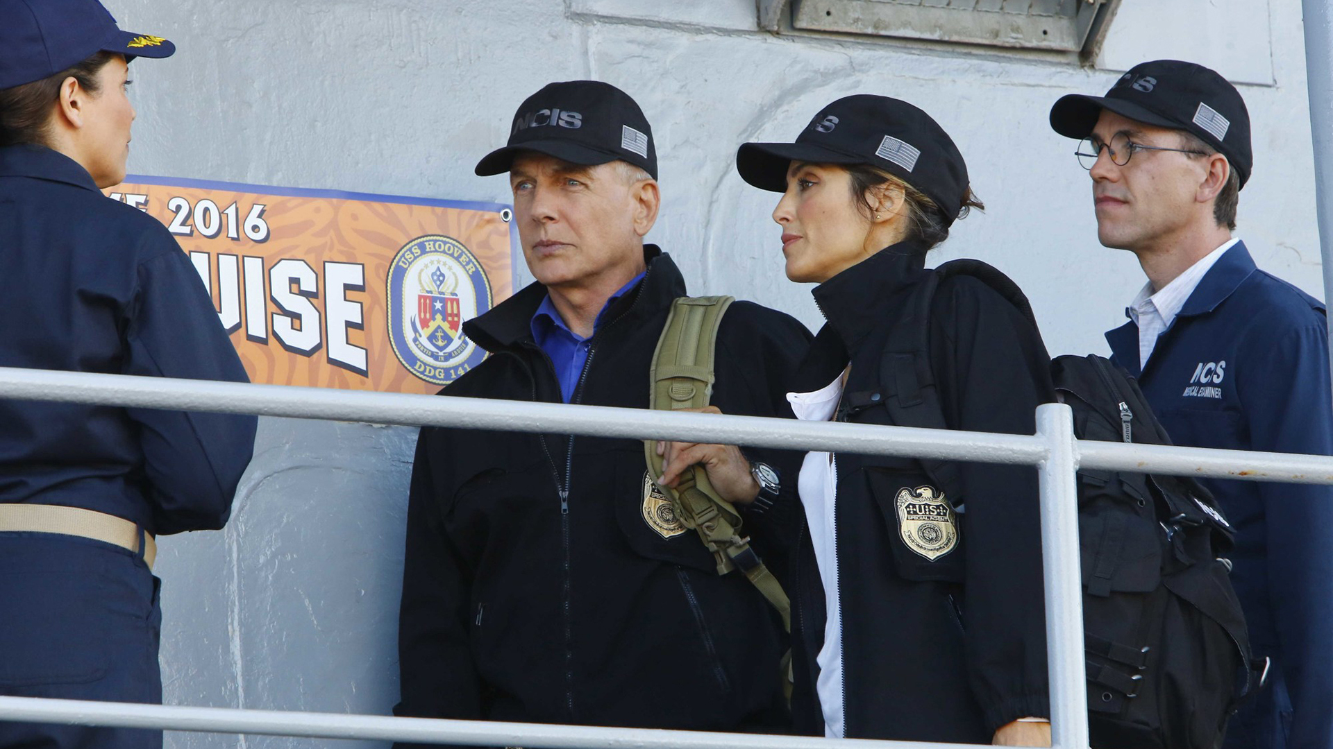 Gibbs, Quinn, and Palmer arrive on a destroyer.