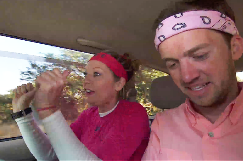 1. Denise celebrated her team's Express Pass with a song and dance.