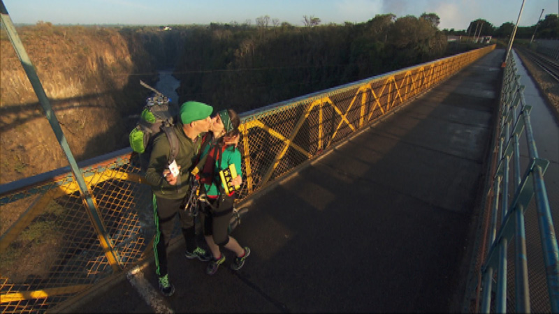 Diana (#TheGreenTeam) must bungee jump 364 feet off the Victoria Falls Bridge