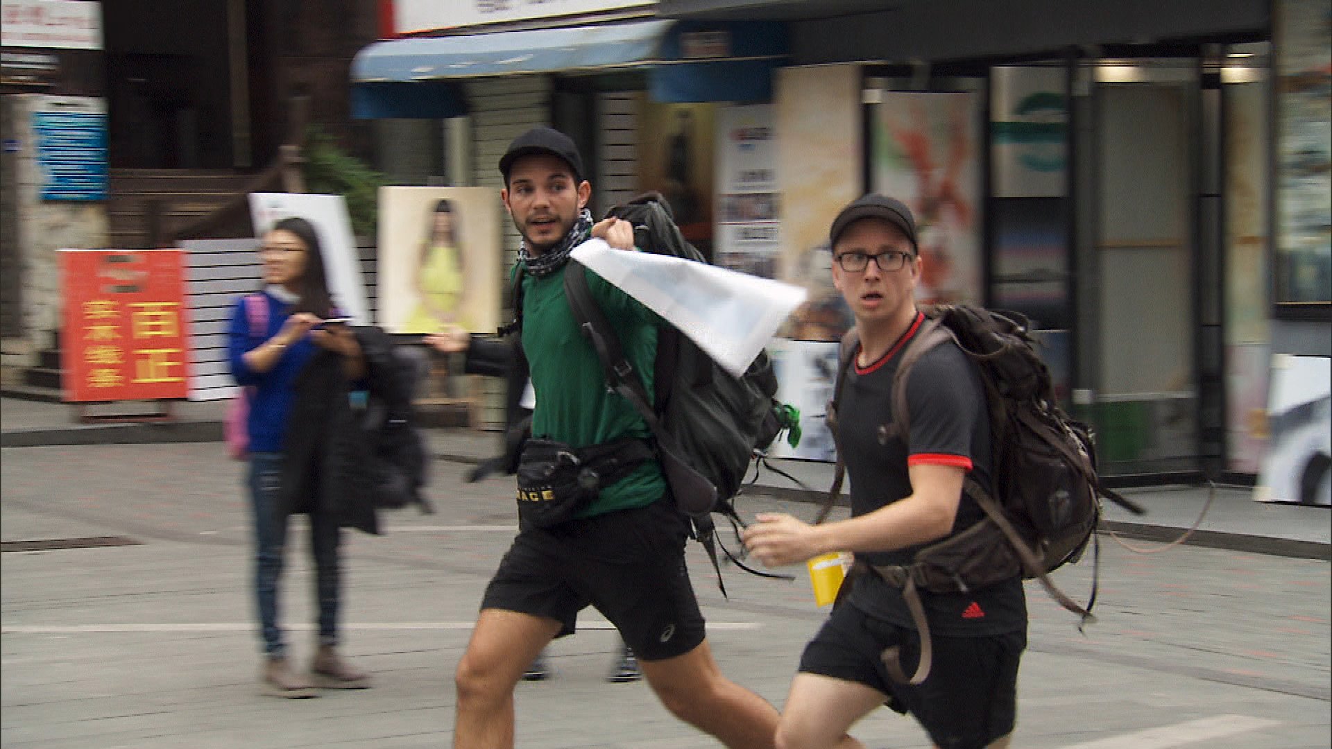 Korey and Tyler make their way to the next Race location in Shenzhen, China.
